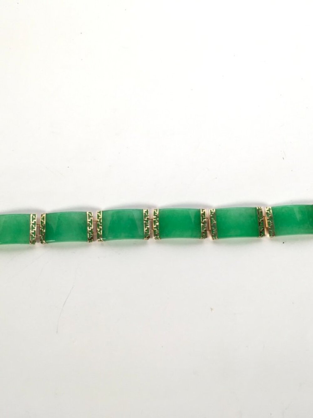 vintage natural green jade segment station 14K yellow gold link bracelet 7"